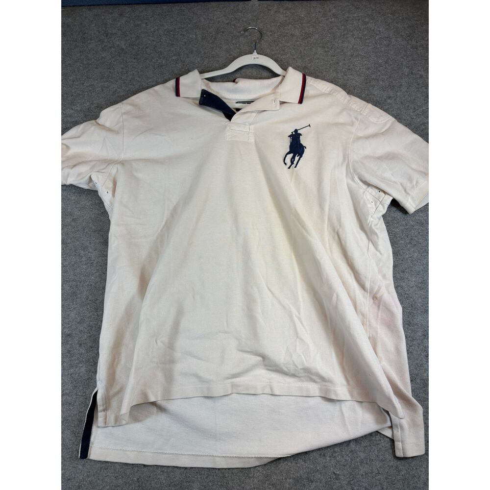 Vintage 90s Polo Ralph Lauren Polo Shirt Men XXL White Blue Big Pony Golf Preppy